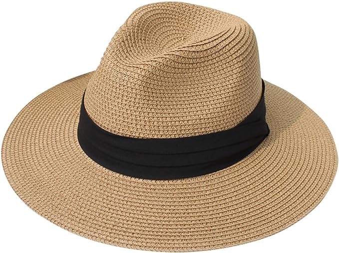 Gifts for the beach enthusiasts of Sun, Sand, and Surf with Lanzom Women Wide Brim Straw Panama Roll up Hat Fedora Beach Sun Hat UPF50+
