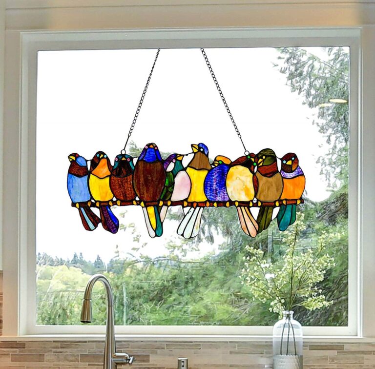 Stained Glass Birds On a Wire